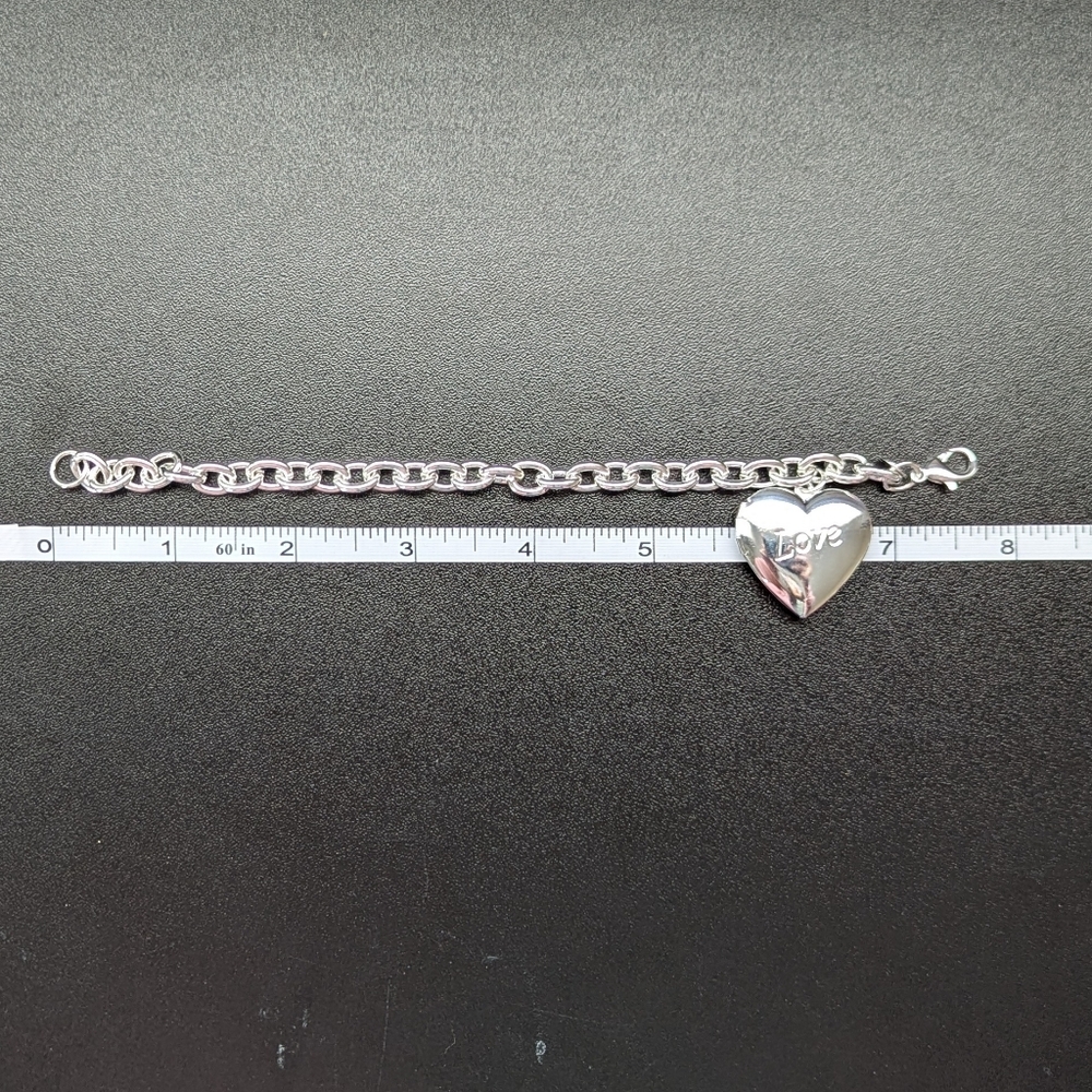 Sterling Silver 925 Love Heart Locket Charm Bracelet Bangle For Pictures - Picture 5 of 8